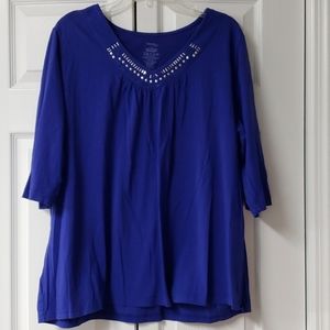 Blue 3/4 sleeve v neck t